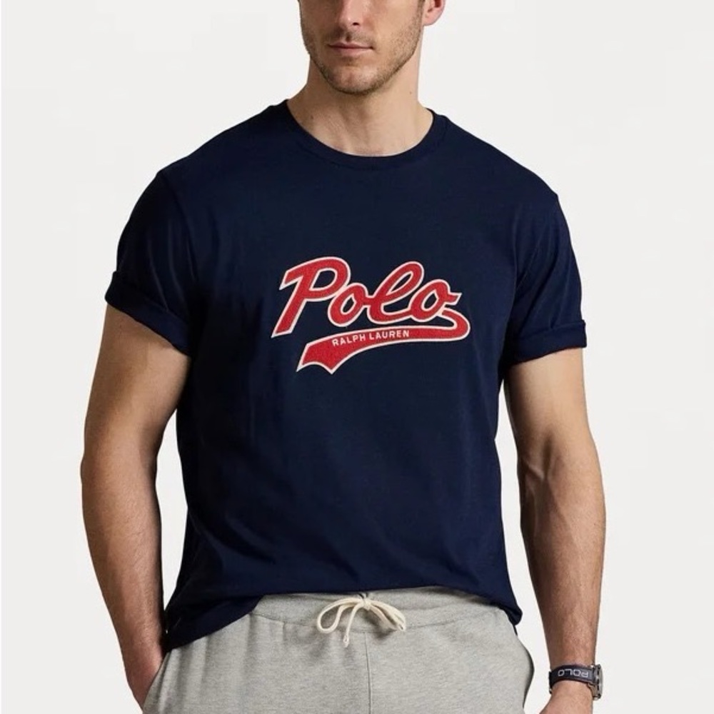 Polo Ralph Lauren Men’s Navy Blue Logo Print Cotton Crew Neck T-Shirt 3XB 3TG